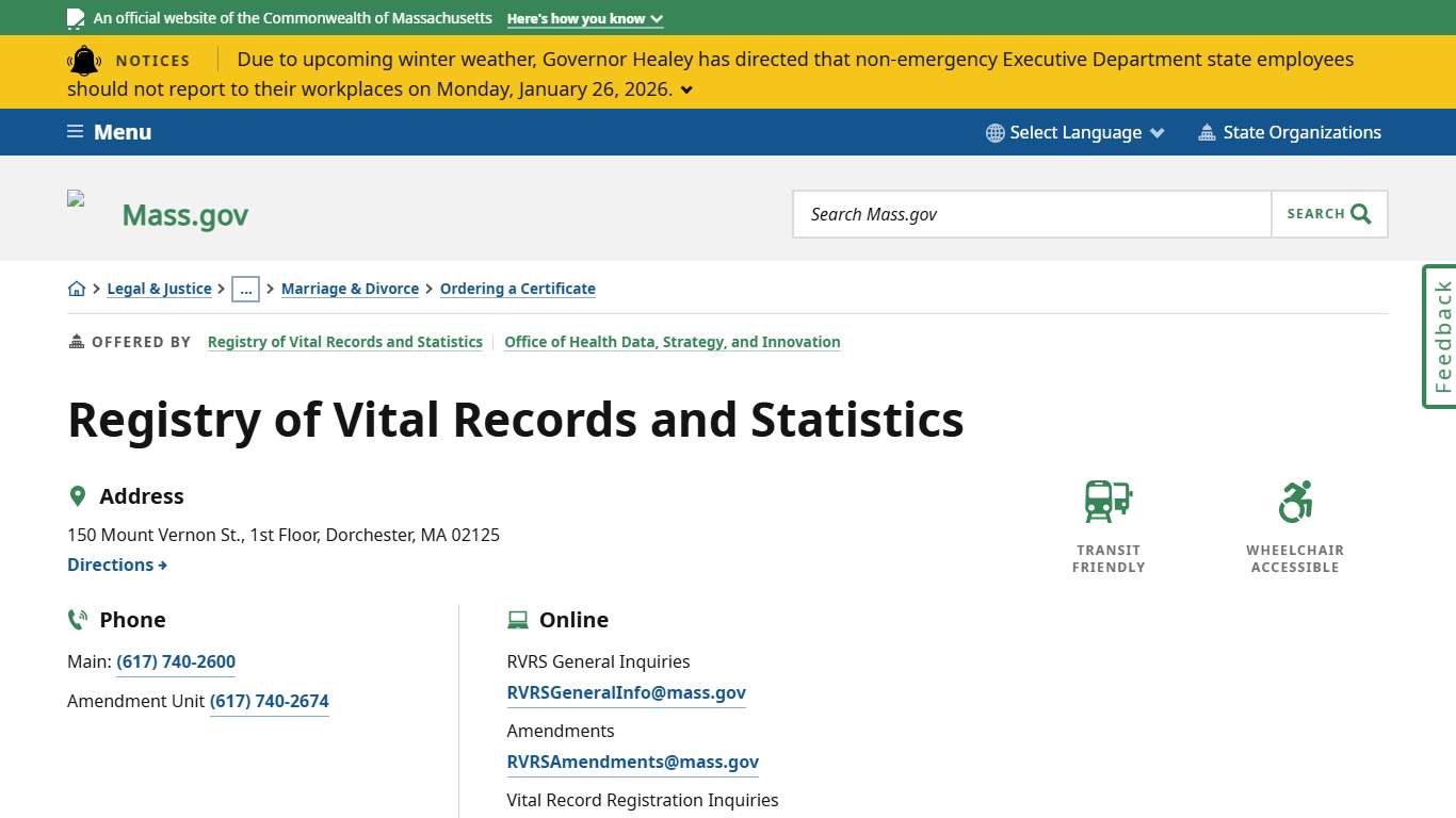 Registry of Vital Records and Statistics Mass.gov
